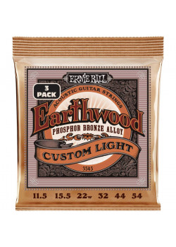 Струны для акустической гитары ERNIE BALL 3545 Earthwood Phosphor Bronze Custom Light 3 Pack 11.5-54