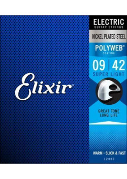 12000 POLYWEB Комплект струн для электрогитары, Super Light, никелированная сталь, 9-42, Elixir