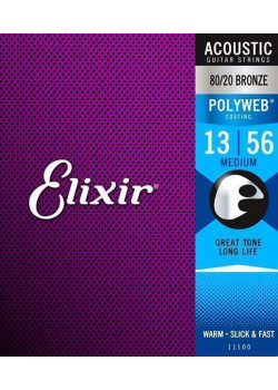 11100 POLYWEB Комплект струн для акустической гитары, Medium, бронза 80/20, 13-56, Elixir