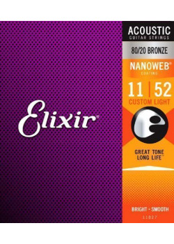 11027 NANOWEB Комплект струн для акустической гитары, Custom Light, бронза 80/20, 11-52, Elixir