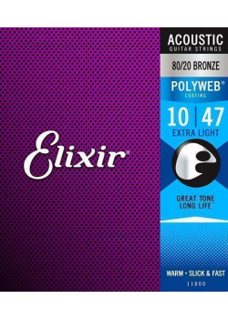 11000 POLYWEB Комплект струн для акустической гитары, Extra Light, бронза 80/20, 10-47, Elixir