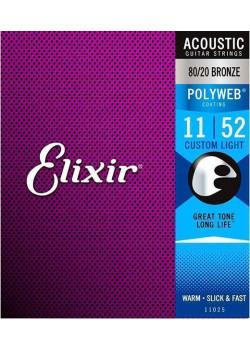 11025 POLYWEB Комплект струн для акустической гитары, Custom Light, бронза 80/20, 11-52, Elixir