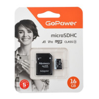 00-00025674 Карта памяти microSD 16GB Class10 60 МБ/сек V10 с адаптером, GoPower