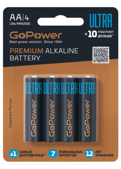 00-00026394 Ultra Элемент питания LR6 AA Alkaline 1.5В, 4шт, GoPower