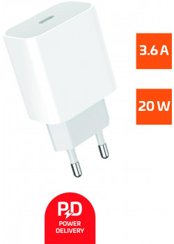 00-00022766 Сетевое зарядное устройство GPPD06 Type-C 20W PD3.0, белый, GoPower