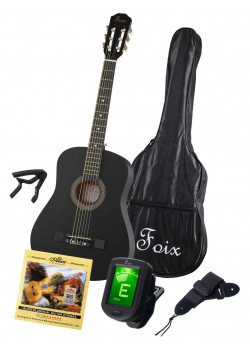 FCG-2038CAP-BK-MAT Классическая гитара с чехлом, ремнем, тюнером, черная матовая, Foix