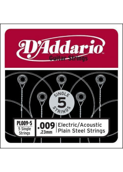 PL009-5 Plain Steel Отдельная стальная струна без обмотки 009, 5шт, D`Addario