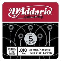 PL010-5 Plain Steel Отдельная стальная струна без обмотки 010, 5шт, D`Addario