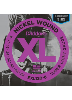 EXL120-8 Nickel Wound Комплект струн для 8-струнной электрогитары, Super Light, 9-65, D'Addario