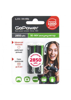 00-00015318 Аккумулятор бытовой AA/HR6 Ni-MH, 2850мАч, 2шт, GoPower