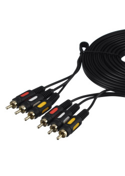 00-00027486 Кабель 3xRCA (m)-3xRCA (m) 5.0м ПВХ, черный, в пакете, GoPower