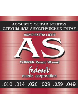 AS210 Copper Round Wound Extra Light Комплект струн для акустической гитары, медь, 10-49, Fedosov