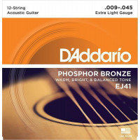 EJ41 Phosphor Bronze Комплект струн для акустической 12-струнной гитары, Extra Light 9-45, D'Addariо
